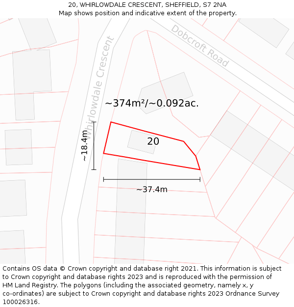 20, WHIRLOWDALE CRESCENT, SHEFFIELD, S7 2NA: Plot and title map