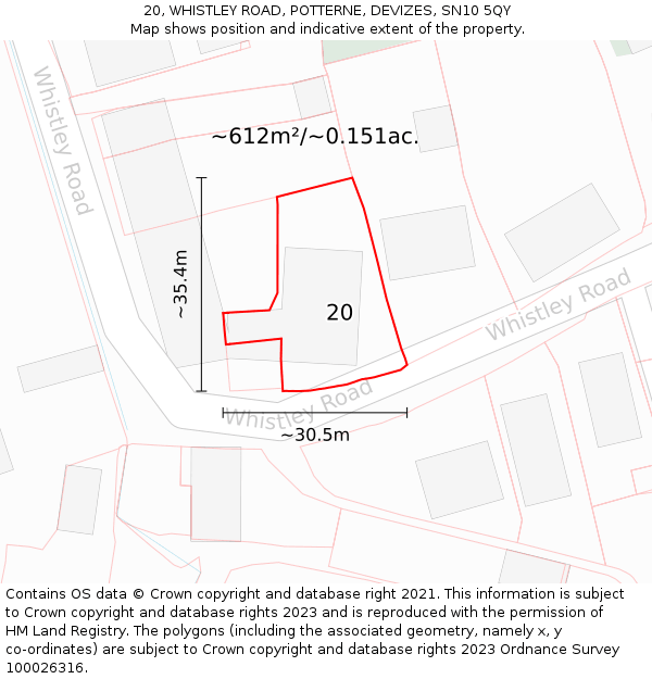 20, WHISTLEY ROAD, POTTERNE, DEVIZES, SN10 5QY: Plot and title map