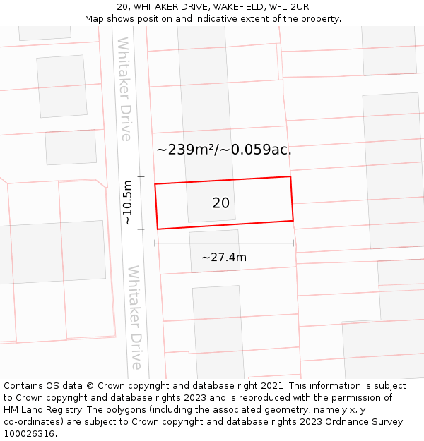 20, WHITAKER DRIVE, WAKEFIELD, WF1 2UR: Plot and title map