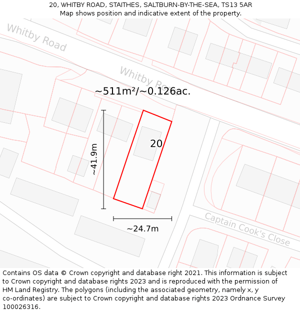 20, WHITBY ROAD, STAITHES, SALTBURN-BY-THE-SEA, TS13 5AR: Plot and title map