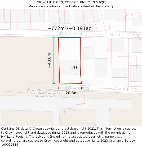 20, WHITE GATES, CODNOR, RIPLEY, DE5 9QD: Plot and title map