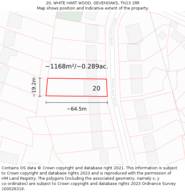 20, WHITE HART WOOD, SEVENOAKS, TN13 1RR: Plot and title map