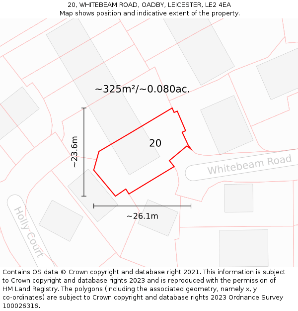 20, WHITEBEAM ROAD, OADBY, LEICESTER, LE2 4EA: Plot and title map