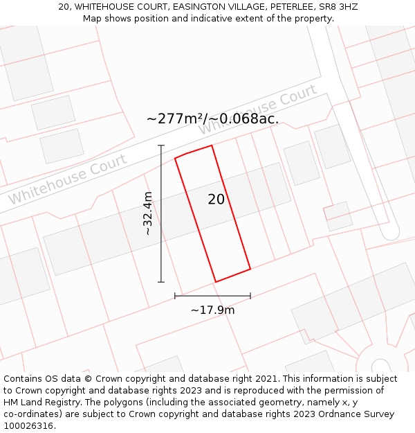20, WHITEHOUSE COURT, EASINGTON VILLAGE, PETERLEE, SR8 3HZ: Plot and title map
