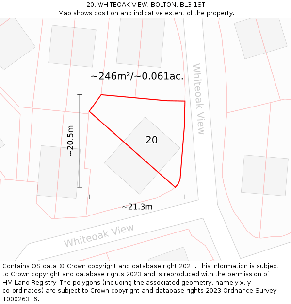 20, WHITEOAK VIEW, BOLTON, BL3 1ST: Plot and title map