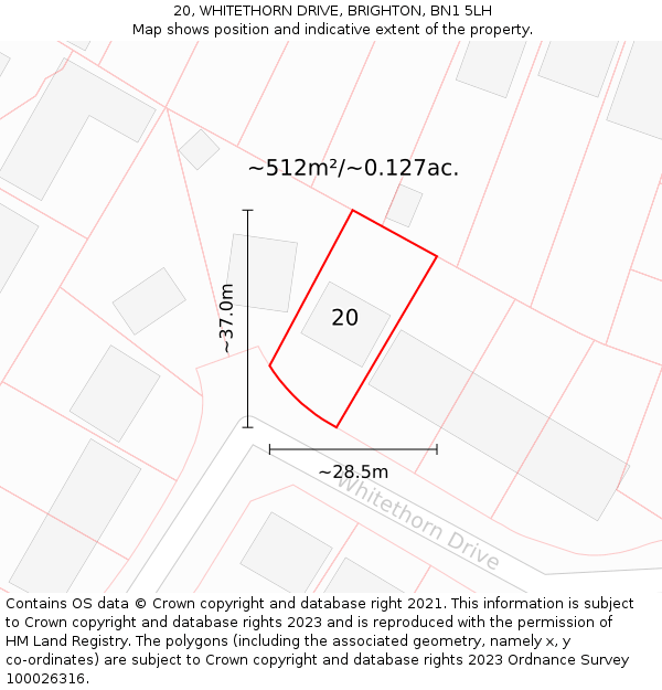 20, WHITETHORN DRIVE, BRIGHTON, BN1 5LH: Plot and title map