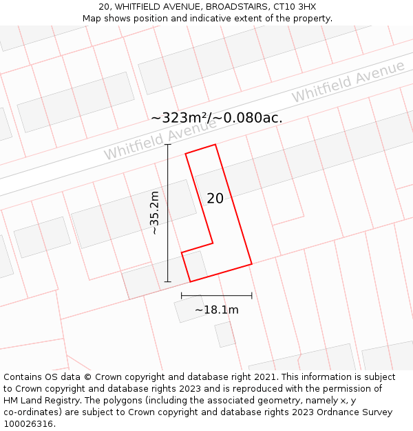 20, WHITFIELD AVENUE, BROADSTAIRS, CT10 3HX: Plot and title map