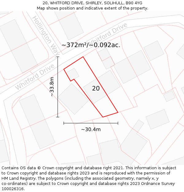 20, WHITFORD DRIVE, SHIRLEY, SOLIHULL, B90 4YG: Plot and title map