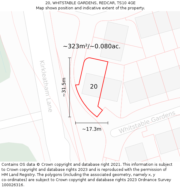 20, WHITSTABLE GARDENS, REDCAR, TS10 4GE: Plot and title map