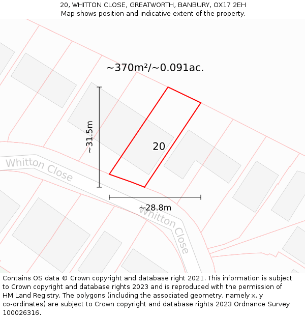 20, WHITTON CLOSE, GREATWORTH, BANBURY, OX17 2EH: Plot and title map