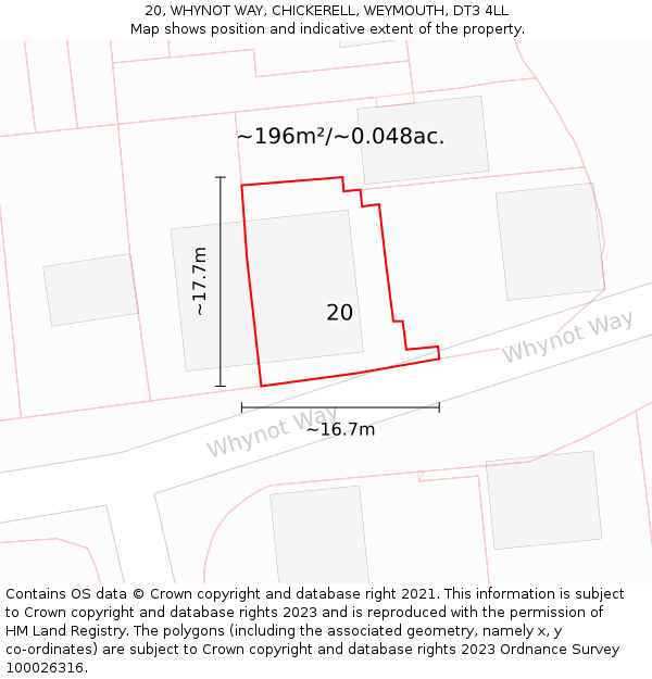 20, WHYNOT WAY, CHICKERELL, WEYMOUTH, DT3 4LL: Plot and title map