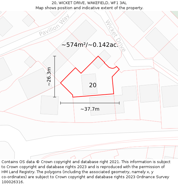 20, WICKET DRIVE, WAKEFIELD, WF1 3AL: Plot and title map