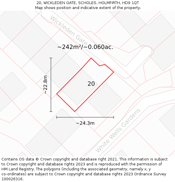 20, WICKLEDEN GATE, SCHOLES, HOLMFIRTH, HD9 1QT: Plot and title map