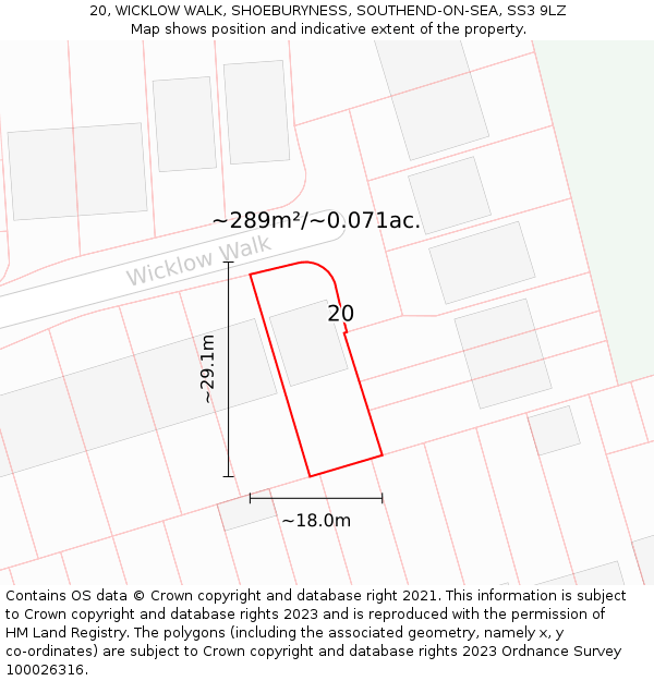 20, WICKLOW WALK, SHOEBURYNESS, SOUTHEND-ON-SEA, SS3 9LZ: Plot and title map