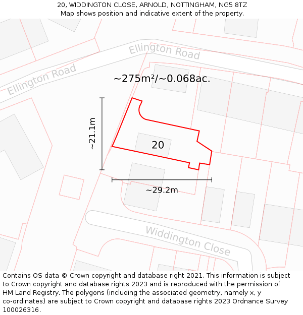 20, WIDDINGTON CLOSE, ARNOLD, NOTTINGHAM, NG5 8TZ: Plot and title map