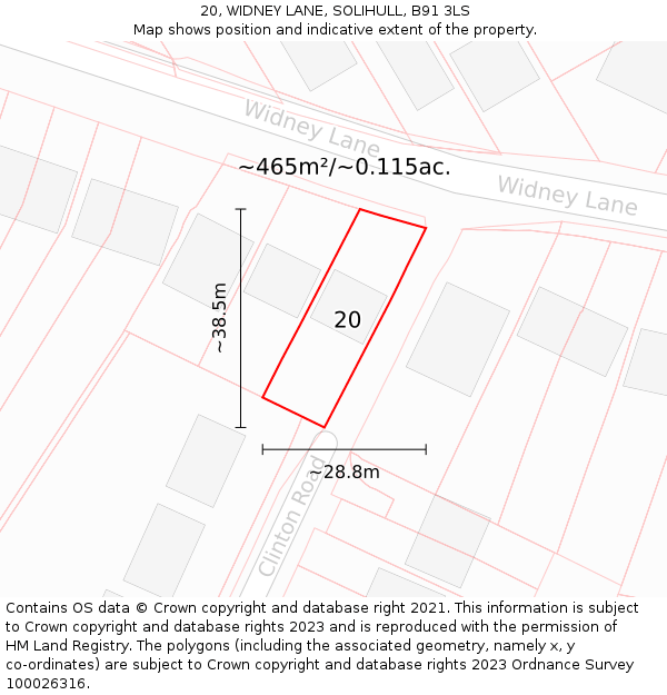 20, WIDNEY LANE, SOLIHULL, B91 3LS: Plot and title map