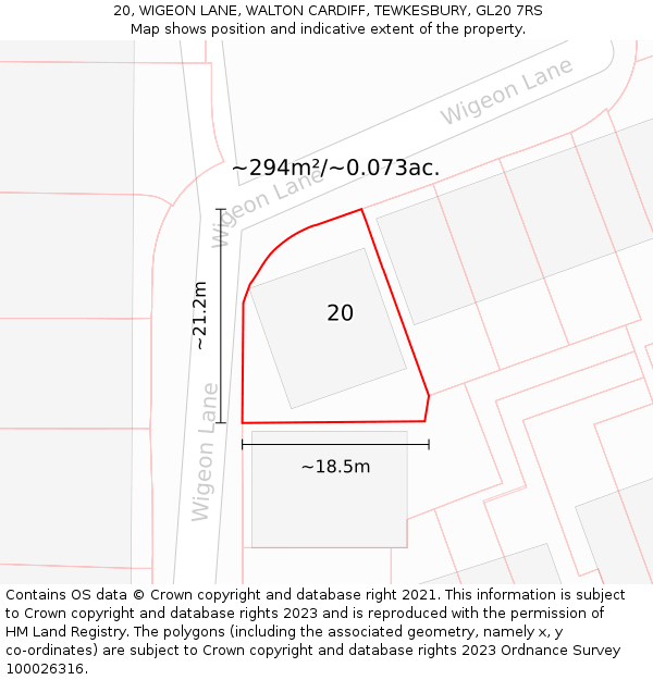 20, WIGEON LANE, WALTON CARDIFF, TEWKESBURY, GL20 7RS: Plot and title map