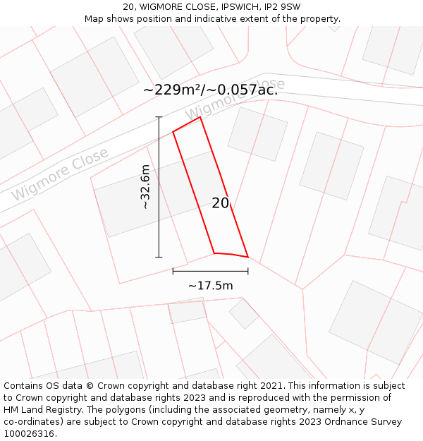 20, WIGMORE CLOSE, IPSWICH, IP2 9SW: Plot and title map