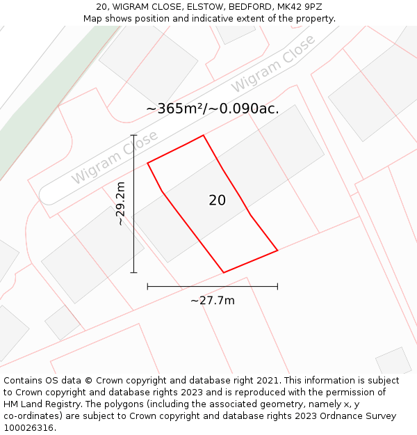 20, WIGRAM CLOSE, ELSTOW, BEDFORD, MK42 9PZ: Plot and title map