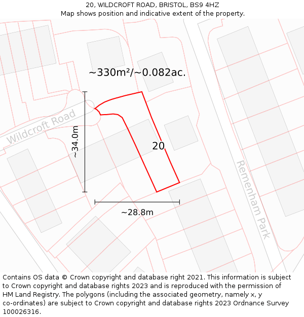 20, WILDCROFT ROAD, BRISTOL, BS9 4HZ: Plot and title map