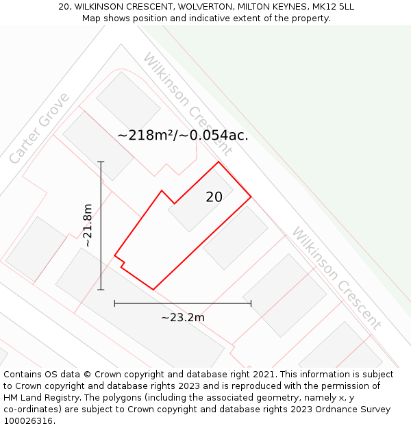 20, WILKINSON CRESCENT, WOLVERTON, MILTON KEYNES, MK12 5LL: Plot and title map