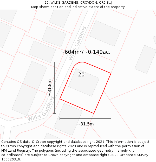 20, WILKS GARDENS, CROYDON, CR0 8UJ: Plot and title map