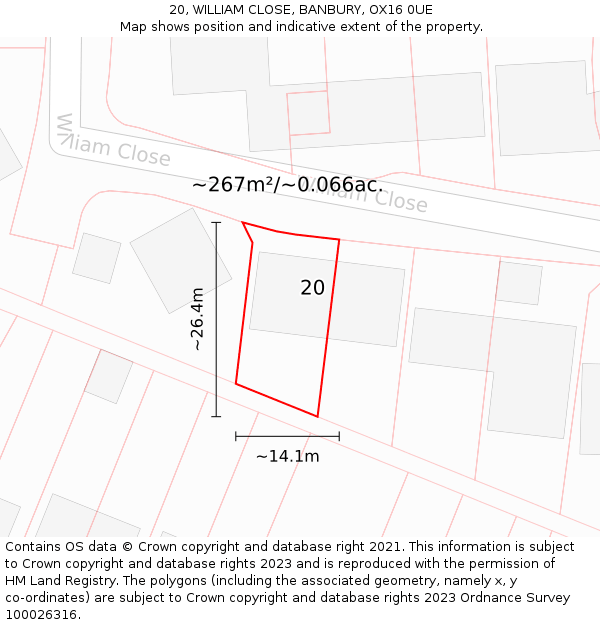 20, WILLIAM CLOSE, BANBURY, OX16 0UE: Plot and title map