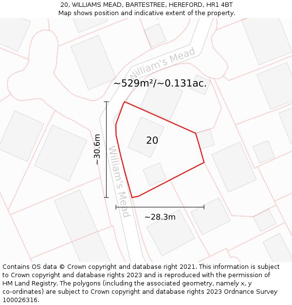 20, WILLIAMS MEAD, BARTESTREE, HEREFORD, HR1 4BT: Plot and title map