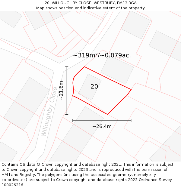 20, WILLOUGHBY CLOSE, WESTBURY, BA13 3GA: Plot and title map