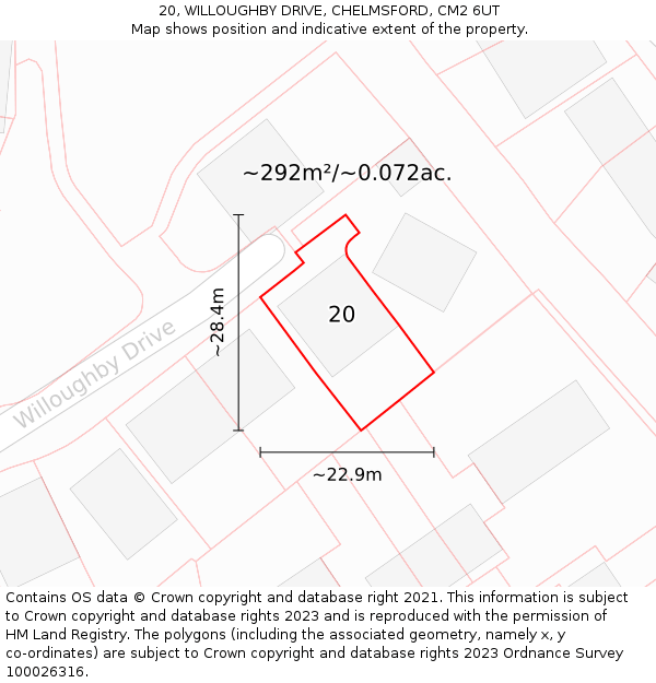 20, WILLOUGHBY DRIVE, CHELMSFORD, CM2 6UT: Plot and title map