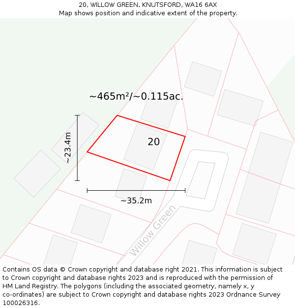 20, WILLOW GREEN, KNUTSFORD, WA16 6AX: Plot and title map