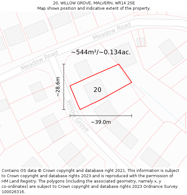 20, WILLOW GROVE, MALVERN, WR14 2SE: Plot and title map