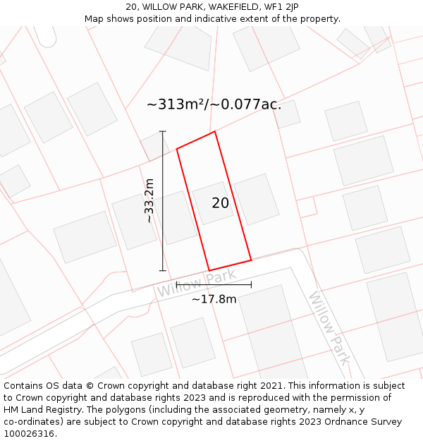 20, WILLOW PARK, WAKEFIELD, WF1 2JP: Plot and title map