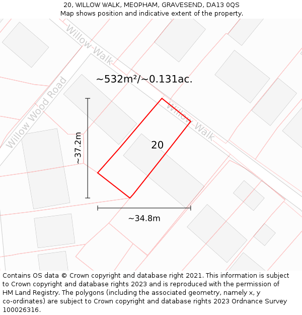 20, WILLOW WALK, MEOPHAM, GRAVESEND, DA13 0QS: Plot and title map