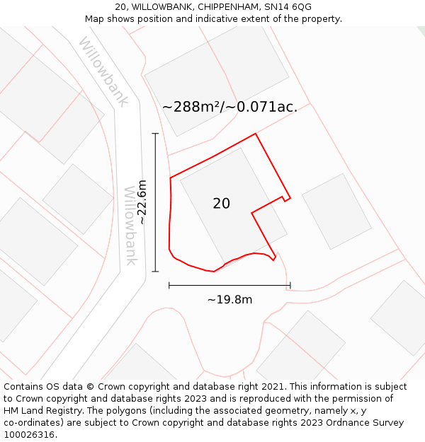 20, WILLOWBANK, CHIPPENHAM, SN14 6QG: Plot and title map