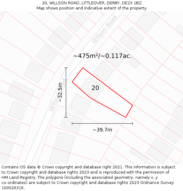 20, WILLSON ROAD, LITTLEOVER, DERBY, DE23 1BZ: Plot and title map