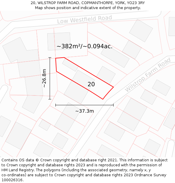 20, WILSTROP FARM ROAD, COPMANTHORPE, YORK, YO23 3RY: Plot and title map