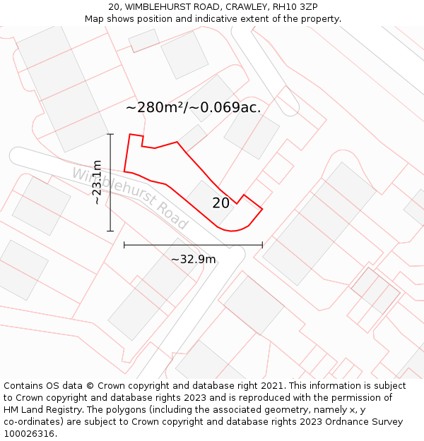 20, WIMBLEHURST ROAD, CRAWLEY, RH10 3ZP: Plot and title map