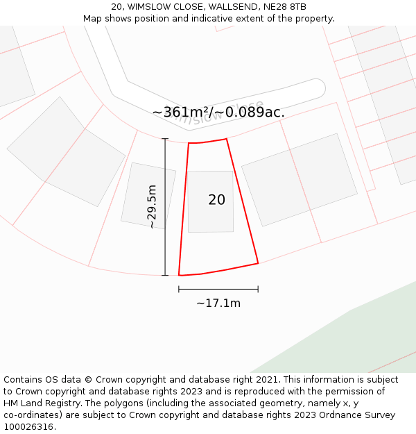 20, WIMSLOW CLOSE, WALLSEND, NE28 8TB: Plot and title map