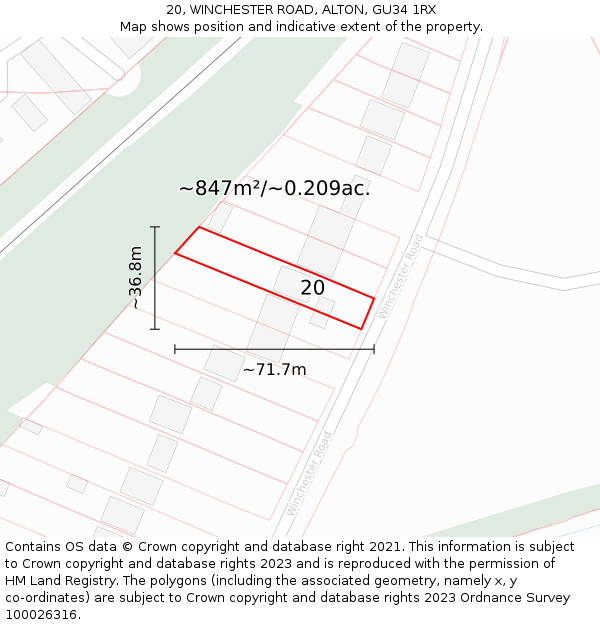 20, WINCHESTER ROAD, ALTON, GU34 1RX: Plot and title map