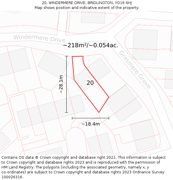 20, WINDERMERE DRIVE, BRIDLINGTON, YO16 6HJ: Plot and title map