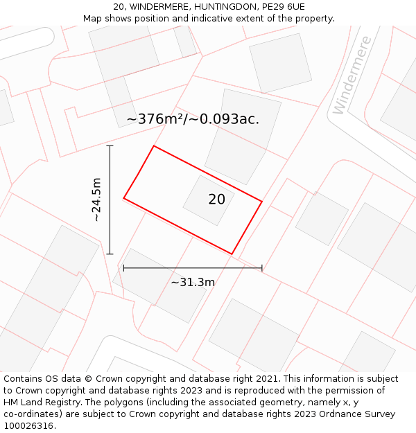 20, WINDERMERE, HUNTINGDON, PE29 6UE: Plot and title map