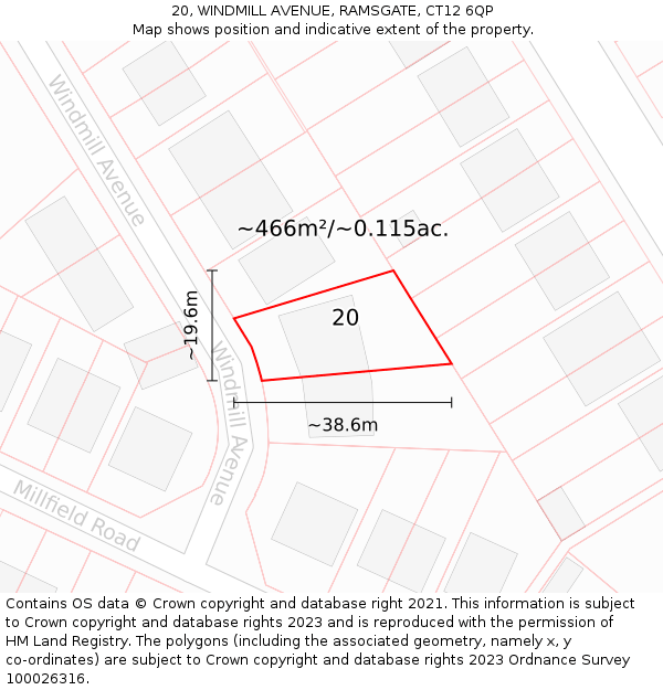 20, WINDMILL AVENUE, RAMSGATE, CT12 6QP: Plot and title map