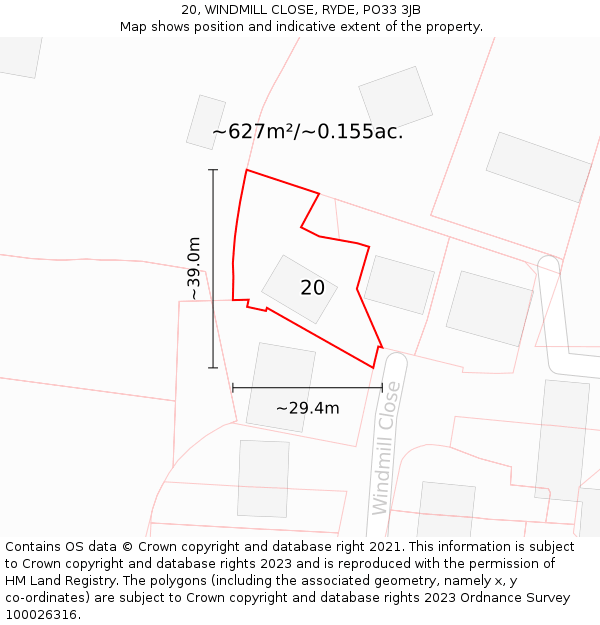 20, WINDMILL CLOSE, RYDE, PO33 3JB: Plot and title map