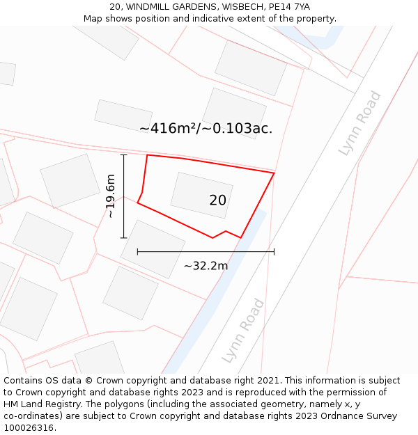 20, WINDMILL GARDENS, WISBECH, PE14 7YA: Plot and title map