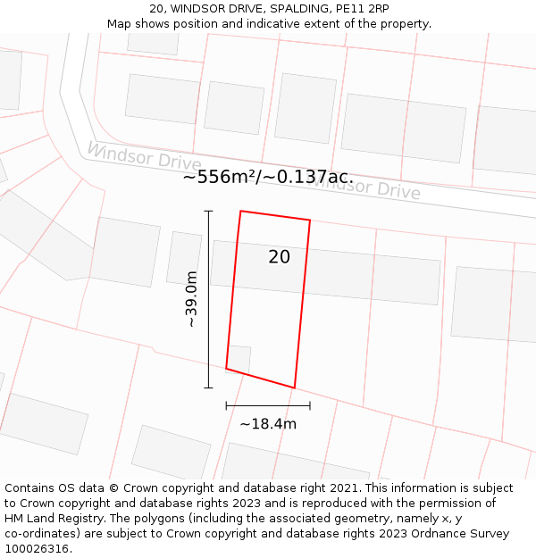 20, WINDSOR DRIVE, SPALDING, PE11 2RP: Plot and title map