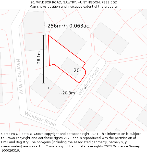 20, WINDSOR ROAD, SAWTRY, HUNTINGDON, PE28 5QD: Plot and title map