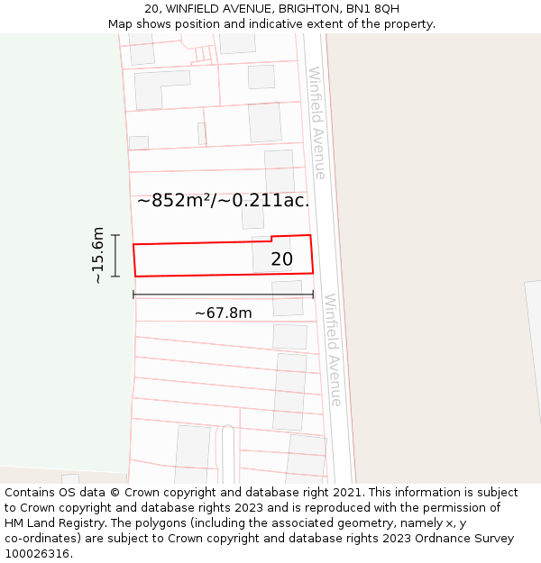 20, WINFIELD AVENUE, BRIGHTON, BN1 8QH: Plot and title map