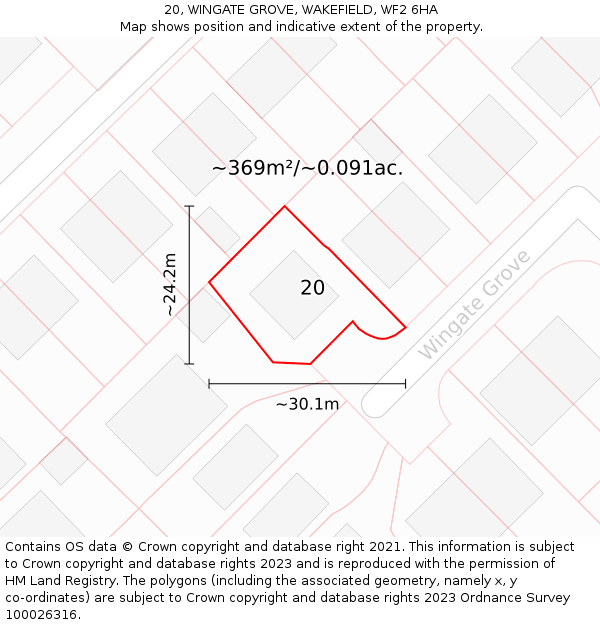 20, WINGATE GROVE, WAKEFIELD, WF2 6HA: Plot and title map