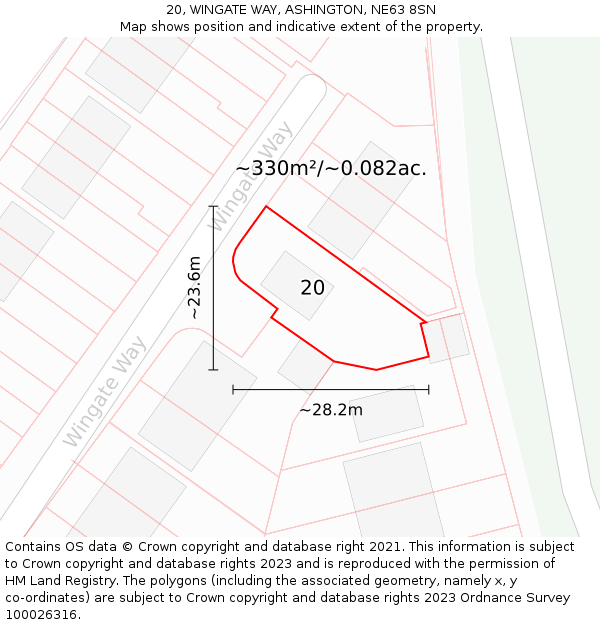 20, WINGATE WAY, ASHINGTON, NE63 8SN: Plot and title map